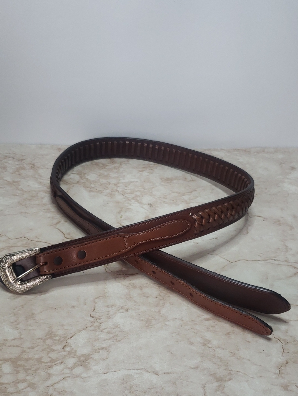 Twenty X By Wrangler Brown Leather Men’s Belt with Woven Detail Size 32